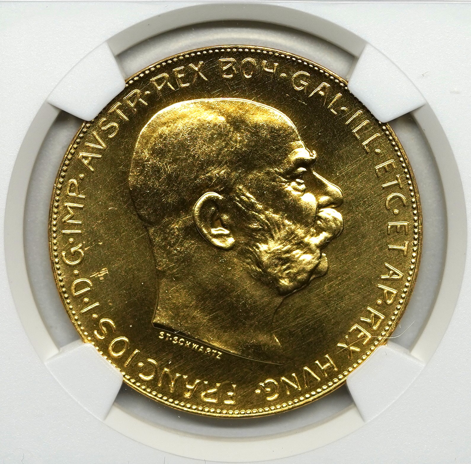 Sold】1915年 フランツ・ヨーゼフ1世 100コロナ金貨 リストライク MS67 NGC | ソブリンパートナーズ